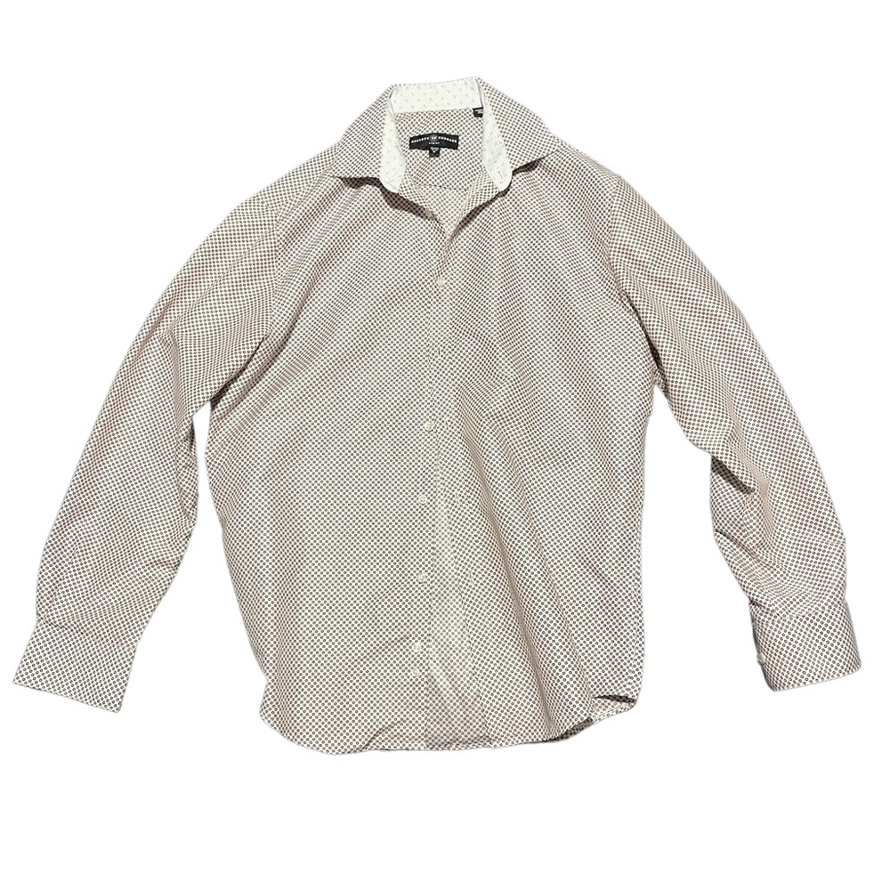 Medium Slim Society of Threads Button Down White Polyester Orange Blue Business